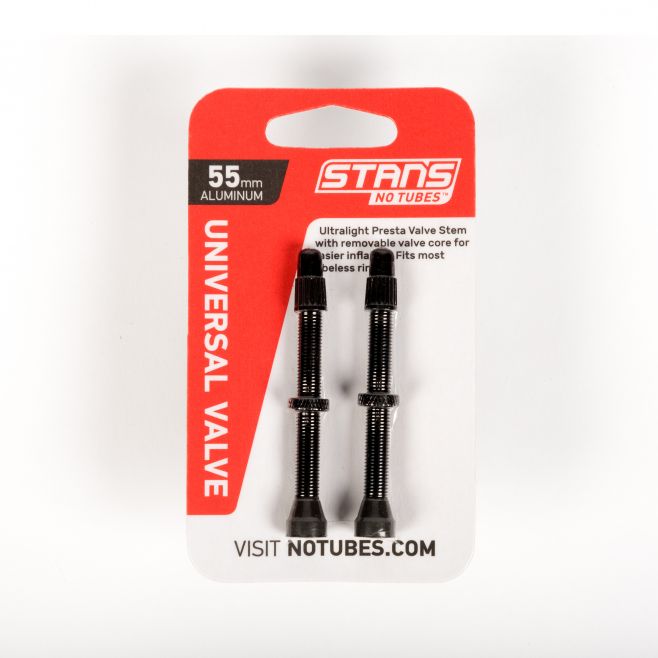 Valvula Stan’s NoTubes Alu V/f 55mm Negras (tarjeta 2pzas)