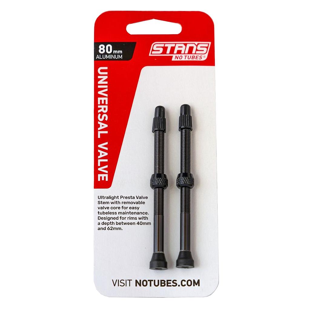 Valvula Stan’s NoTubes Alu V/f 80mm Negra (tarjeta 2pzas)