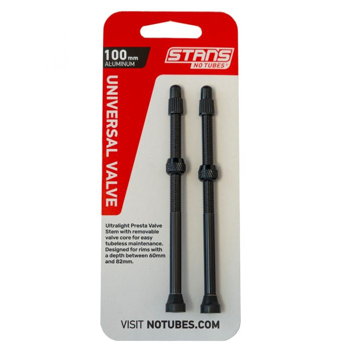 Valvula Stan’s NoTubes Alu V/f 100mm Negra (tarjeta 2pzas)